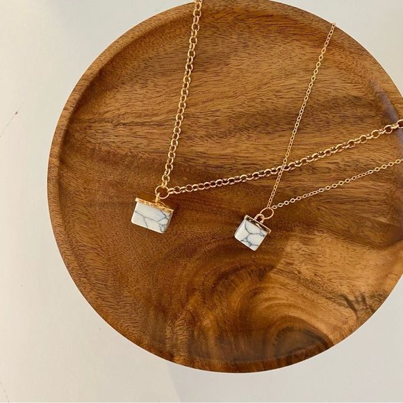 3/$20 Gold Double Strand Necklace with Natural Stone Pendants - Picture 3 of 5